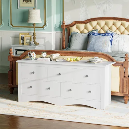 Vista 51 de Furmax Cómoda para dormitorio, 5 cajones de madera, cómoda, para TV de hasta 65 pulgadas, mueble de almacenamiento para TV para pasillo y entrada