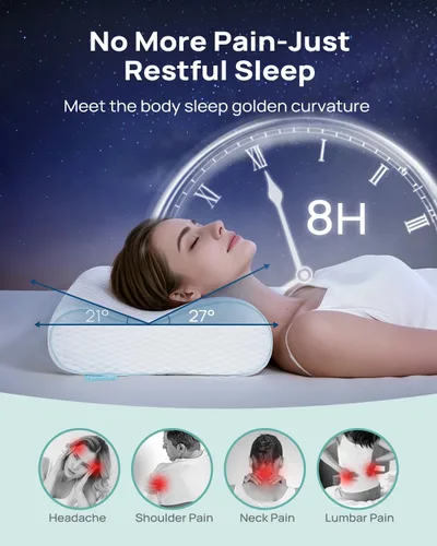 Vista 8 de Releep Almohada cervical de espuma viscoelástica para aliviar el dolor, contorno ajustable (4 alturas), portátil y lavable, almohada de viaje