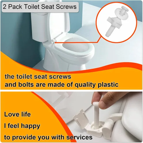 Vista 5 de Paquete de 2 tornillos universales de repuesto de plástico blanco para asiento de inodoro, bisagras de asiento de inodoro, pernos y tuercas