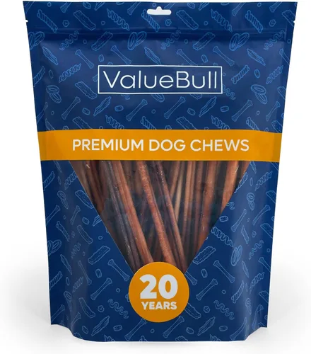 Vista 10 de ValueBull Bully Sticks para perros, medianos de 12 pulgadas, 100 unidades, totalmente naturales, alimentados con pasto, de un solo ingrediente