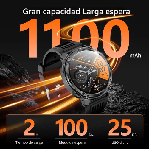 Vista 2 de Reloj inteligente para hombre para teléfonos Android y iPhone, relojes inteligentes deportivos militares para hombres, reloj de seguimiento