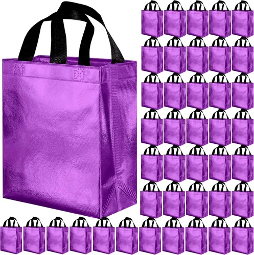 Vista 12 de BLEWINDZ 100 bolsas de regalo reutilizables medianas con asas - Ideales para obsequios de fiestas y bolsas de compras (10 colores)
