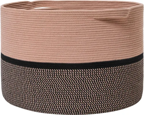 Vista 14 de Cesta grande de cuerda de algodón de tamaño máximo de 24 x 24 x 17 pulgadas, cesta de almacenamiento extragrande, cesta de lavandería tejida