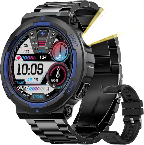 Vista 9 de Relojes inteligentes militares para hombres (responder/hacer llamadas) con linterna LED 3ATM resistente al agua reloj inteligente con más de 100