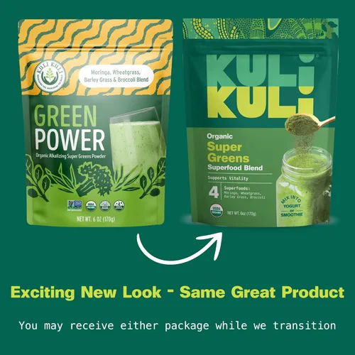 Vista 3 de Kuli Kuli Green Power [6 onzas] - Polvo Super Greens - Mezcla de moringa, pasto de trigo, brócoli y cebada densa en nutrientes, polvo