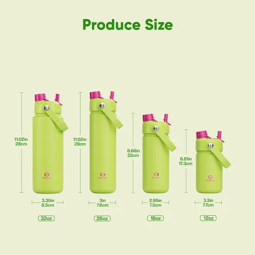 Vista 6 de Botella de agua aislada con popote para niños, botella de agua de acero inoxidable de 12 onzas con boquilla doble, a prueba de fugas, sin BPA, al