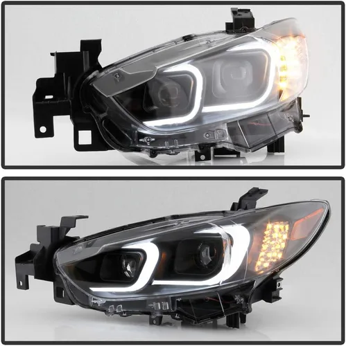 Vista 5 de ACANII - Para [modelo halógeno] 2014-2017 Mazda 6 carcasa negra LED tubo señal proyector faros faros conjunto conjunto