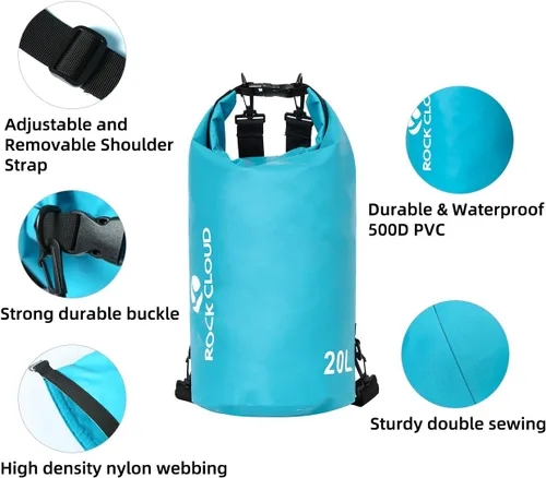 Vista 5 de Rock Cloud - Bolsa seca impermeable de 5.28 galones, para kayak, rafting, navegación, playa, surf, natación, canoa, campamento, senderismo, pesca