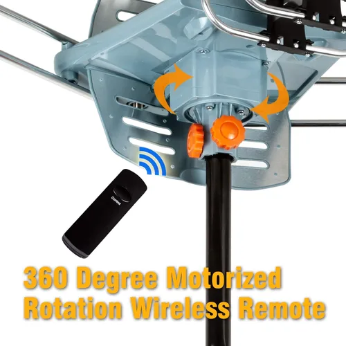 Vista 2 de Five Star Antena HDTV digital amplificada para exteriores de 150 millas de alcance, rotación de 360 grados, control remoto inalámbrico, con kit