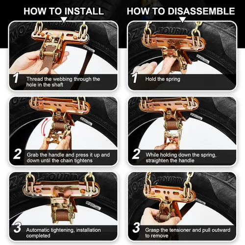 Vista 3 de Cadenas de nieve ajustables para neumáticos para SUV, camioneta, ajuste rápido, cadenas de neumáticos de fácil instalación, cadenas gruesas