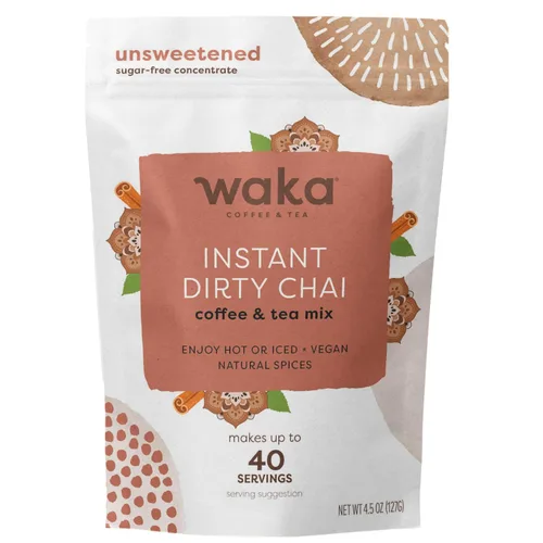 Waka Dirty Chai - Mezcla instantánea de café y té en polvo, sin azúcar, hojas puras de la India con café arábica y especias naturales, sin azúcar
