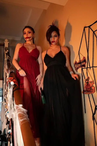 Vista 5 de XXTAXN Vestido largo sexy para mujer, con cuello en V profundo, dividido, cóctel, fiesta, formal, dama de honor