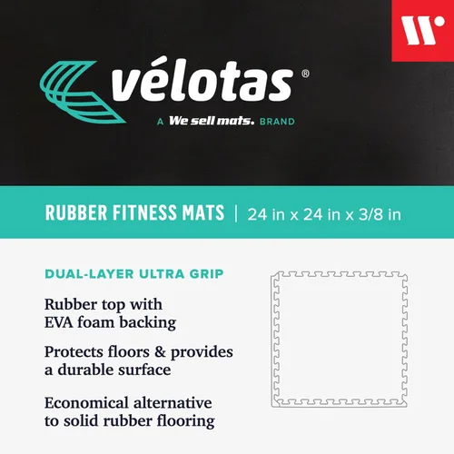 Vista 2 de Velotas 3/8-Inch Thick Interlocking Foam Tiles with Rubber Top - Personal Fitness Mat, EVA Foam Puzzle Floor Tiles, for Home Gym Workouts