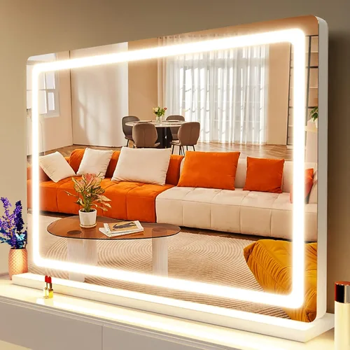 Vista 24 de Gvnkvn Espejo de tocador luminoso con luces, espejo LED de maquillaje de 14 x 12 pulgadas, espejo Hollywood, 3 modos de luz, control táctil