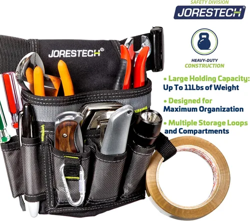 Vista 4 de JORESTECH Hardware Bolsa para cinturón de herramientas de 6 bolsillos – Organizador de herramientas de una sola cara Delantal de trabajo