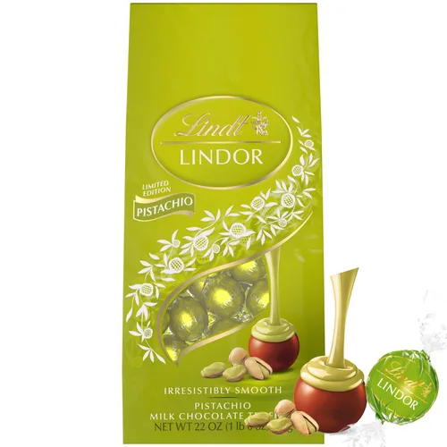 Lindt Lindor Edición Limitada Trufas de Chocolate con Leche y Pistacho - Bolsa de 22 oz (625 g, 50 piezas) | Chocolates Gourmet Envueltos