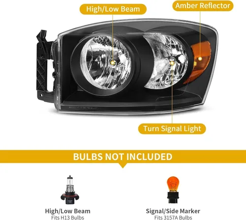 Vista 4 de DWVO Conjunto de faros delanteros compatible con Dodge Ram 1500/2006-2009 Ram 2500 3500 Pickup 2006-2008 para pasajero y lado del conductor