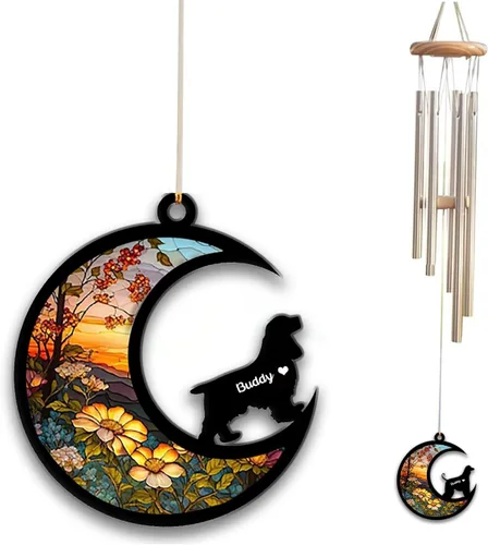Vista 33 de Carillón de viento con atrapa el sol afghan Hound, campanilla de viento conmemorativa de girasol personalizada para perro, regalo de pérdida