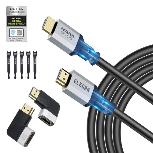 Vista 9 de Elecan Cable HDMI 2.1 de 8K (certificado) de 2 pies / 2 unidades, cable HDMI trenzado de 48 Gbps para 8K @60Hz 4K @120Hz 2K 1080P, Dynamic HDR, eARC