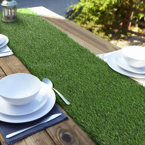 Aneco Camino de mesa de césped artificial, rollo de alfombra de césped sintético de 12 x 36 pulgadas, decoración de mesa de césped para primavera,