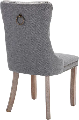 Vista 57 de Juego de 2 sillas de comedor modernas para sala de estar, cocina, patas de madera maciza, cojín acolchado de tela de lino, asiento y respaldo