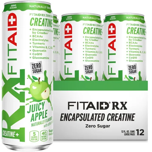 Vista 247 de FITAID RX Zero Sugar, creatina encapsulada, bebida de recuperación de entrenamiento, mezcla todo en uno, BCAA, glucosamina, cúrcuma, complejo B