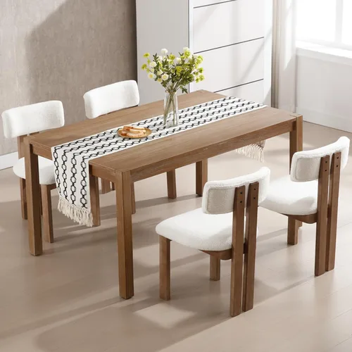 Vista 4 de Kmax Juego de 2 sillas de comedor estilo granja, con respaldo curvado de piel sintética, sillas de comedor sin brazos con patas de madera de nogal