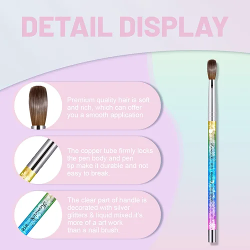 Vista 2 de KEMEISI Kolinsky - Juego de 2 pinceles para arte de uñas, tamaño #10/02 para aplicación acrílica, mango resistente, herramientas de diseño ovalado