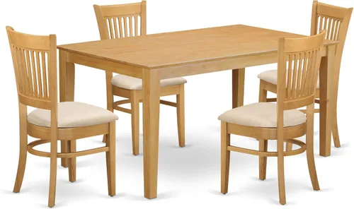 East West Furniture CAVA5-OAK-C - Juego de comedor de 5 piezas que incluye una mesa rectangular de madera maciza y 4 sillas de cocina de tela de