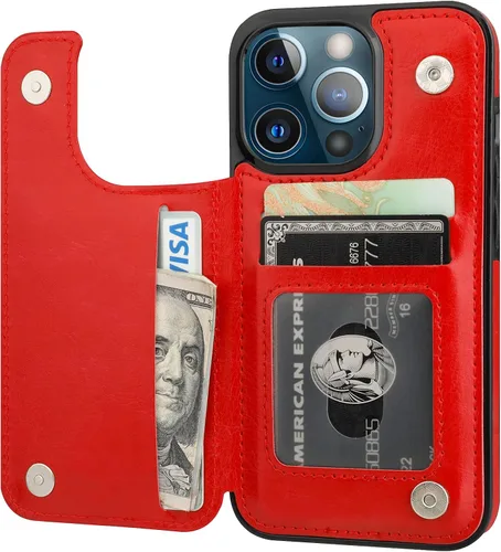 Vista 10 de ONETOP - Funda tipo cartera compatible con iPhone 13 Pro con soporte para tarjetas, funda de piel sintética con ranuras para tarjetas, doble cierre