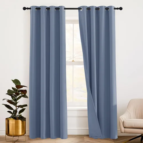 Vista 16 de RYB HOME - Cortinas totalmente opacas para baño, 3 capas de reducción de ruido, cortinas blackout con ojales para ventana pequeña de dormitorio