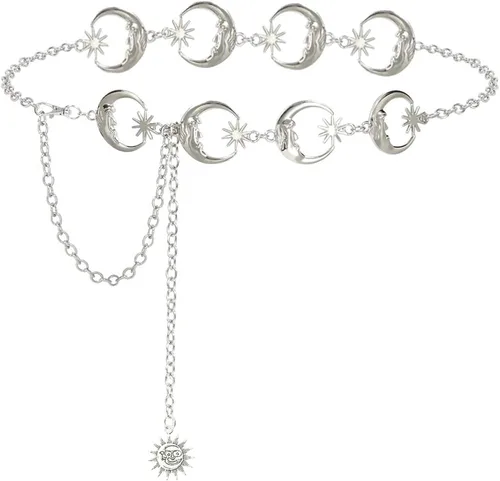 Honsny Moon Star Waist Chain Belt for Women Metal Gold Silver Body Belly Chain Waist Jewelry Body Accessories for Women