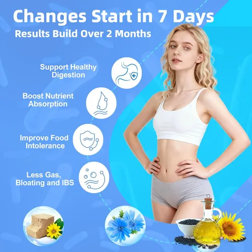 Vista 5 de Probióticos con prebióticos para mujeres y hombres, salud digestiva e intestinal, cápsulas veganas, sin OMG, sin gluten ni lácteos