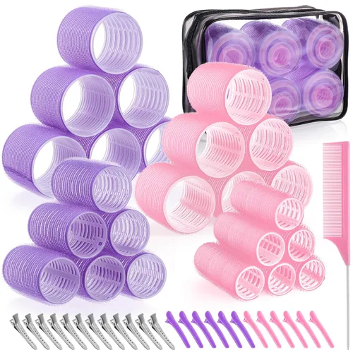 Vista 13 de obeoby - Juego de rodillos de autoagarre de 4 tamaños - 50 piezas de rizadores jumbo para cabello largo, corto y flequillo (25mm, 36mm, 48mm, 60mm)