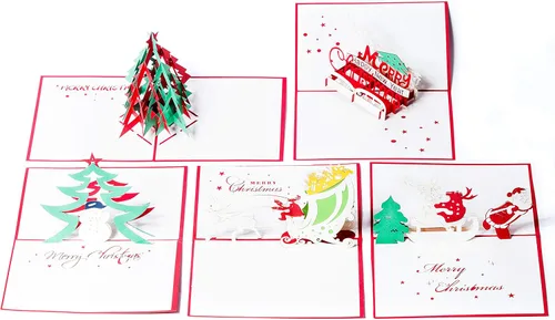 Tarjetas desplegables de Navidad. Este juego de tarjetas de felicitación en 3D es una manera perfecta de decir gracias (paquete de 5 tarjetas