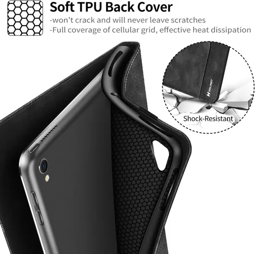Vista 5 de H HOLIMET Funda para iPad de 9ª generación (2021) iPad de 8ª/7ª generación 2020/2019 con soporte para lápices, soporte multiángulo, piel sintética