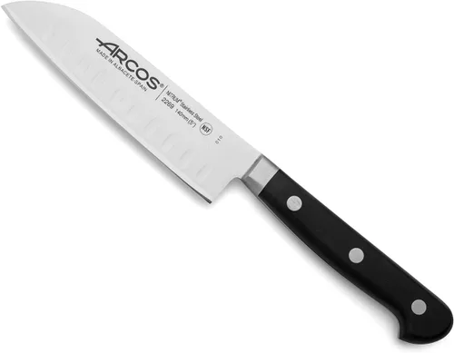 Arcos Cuchillo Santoku de acero inoxidable de 5 pulgadas. Cuchillo japonés afilado para pescado, carne y verduras. Mango ergonómico de
