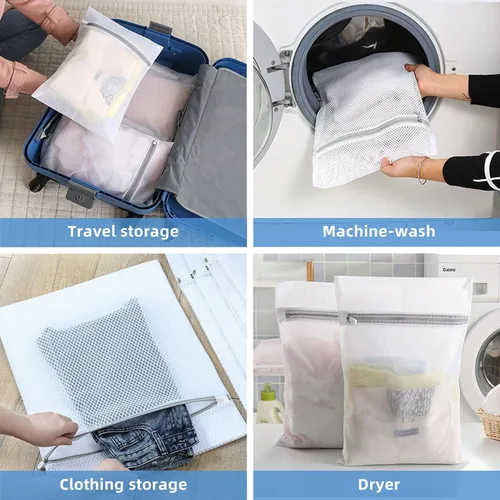 Vista 4 de Bolsas de lavandería 4 piezas de malla de 12 x 16 pulgadas, bolsas duraderas de malla con cremallera para ropa delicada y viajes