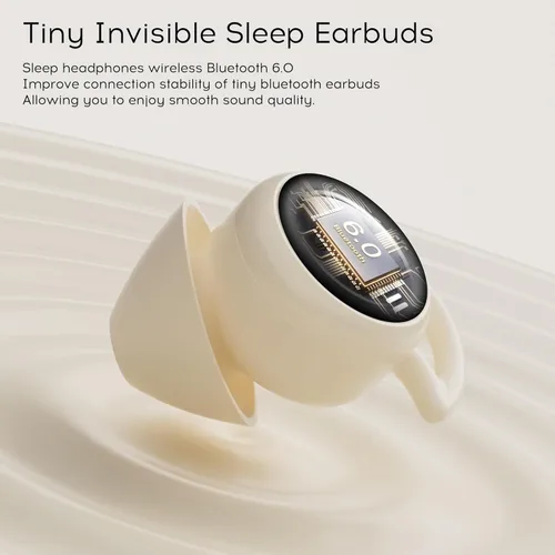 Vista 5 de sunvito Auriculares para dormir Bluetooth 6.0, mini auriculares invisibles de silicona para dormir de lado, auriculares con bloqueo de ruido, Beige