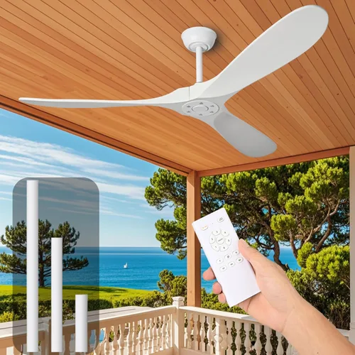 Vista 12 de Ventilador de techo negro de 52 pulgadas, sin luz, ventiladores de techo de madera para exteriores, para patios, 3 aspas, ventilador de techo