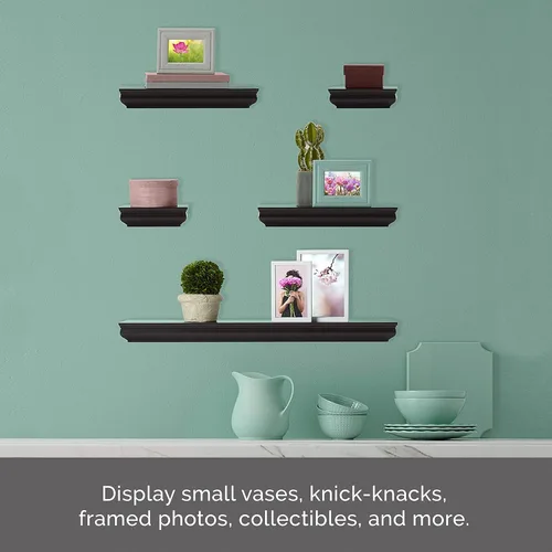 Vista 3 de Melannco Estantes flotantes moldeados para dormitorio, sala de estar, baño, cocina, guardería, juego de 5, espresso