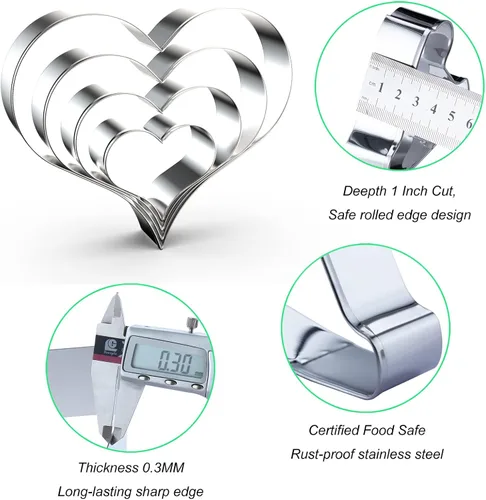 Vista 3 de Juego de 4 cortadores de galletas en forma de corazón de 5 pulgadas, 4 pulgadas, 3 pulgadas, 2 pulgadas, 4 piezas con forma de corazón de San