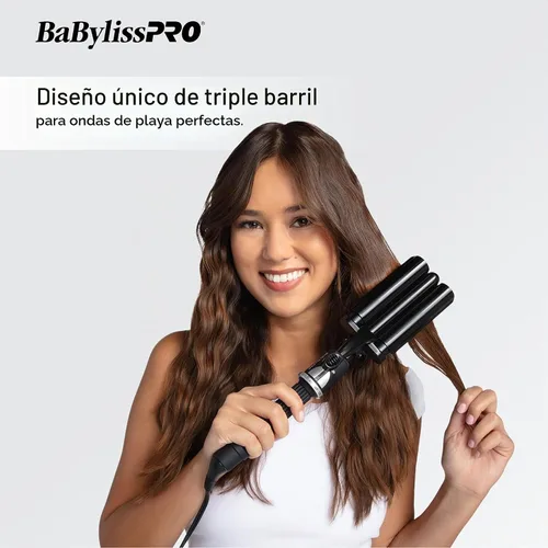 Vista 4 de BabylissPRO Porcelana cerámica triple barril Waver, negro