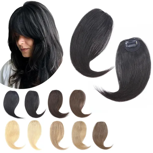 Vista 14 de SEGO Flequillo lateral con clip en cabello humano 100% real de 10 pulgadas, 2 piezas de flecos de onda francesa barrido de aspecto natural, 0.53