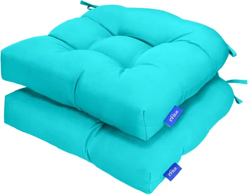 Vista 79 de Cojines de mimbre copetudos de 3 piezas para muebles de patio, cojines de mimbre para sillas de exterior con lazos, cojines de mimbre repelentes al