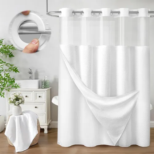 Vista 14 de Aqua - Juego de cortina de ducha y forro sin gancho, cortina de ducha waffle de hotel con forro 75" L x 72" A