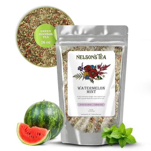 Vista 10 de Nelson's Tea Té de sandía y menta de hoja suelta, té verde roooibos sin cafeína con menta verde, equinácea, hoja de tilo, cilantro, cártamo