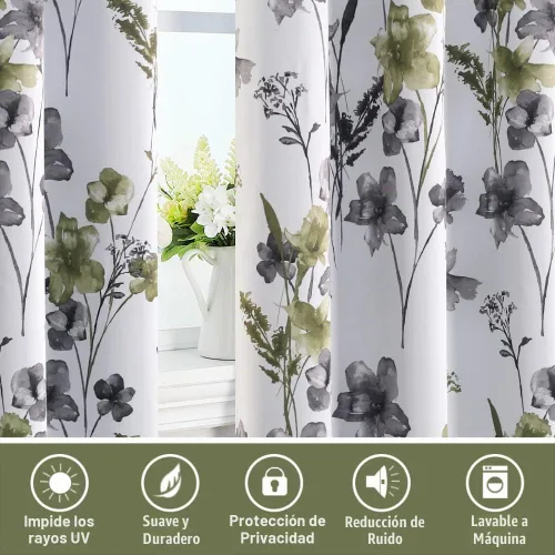 Vista 8 de H.VERSAILTEX Cortinas 100% de Opacidad para Sala de Estar Cortinas Opacas Florales de Camelia de 63 Pulgadas de Largo que Bloquean la Luz Cortinas
