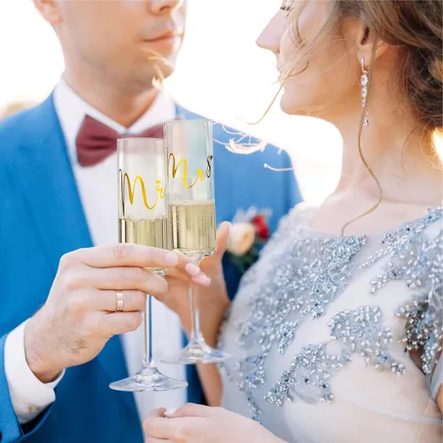 Vista 2 de Juego de cuchillo y servidor para pastel de boda, copas de champán para novia y novio, juego de corte de pastel para regalos de despedida de soltera