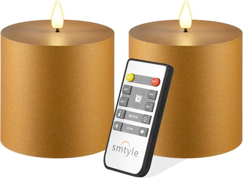 Vista 18 de smtyle - Velas LED sin llama parpadeantes operadas con batería de 10.2 cm x 10.2 cm naranja, pilar helado, juego de 2 para decoración y ambiente